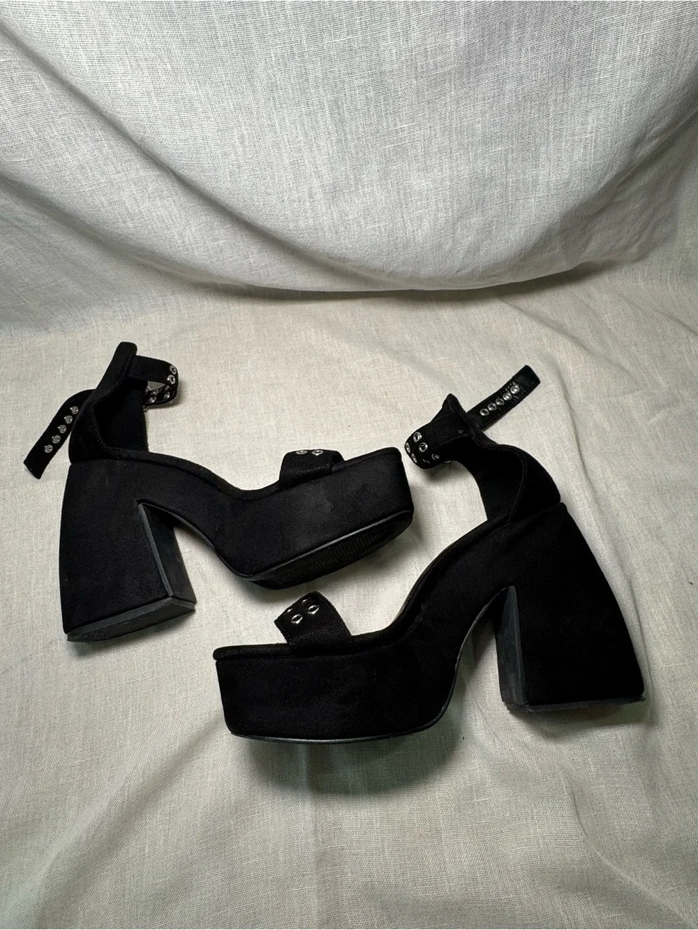 Black Platform Block Heel Sandals with Ankle Strap